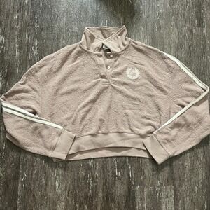 PINK Victoria's Secret Sherpa Pullover Crop‎ Top Mock Neck Active Stripes